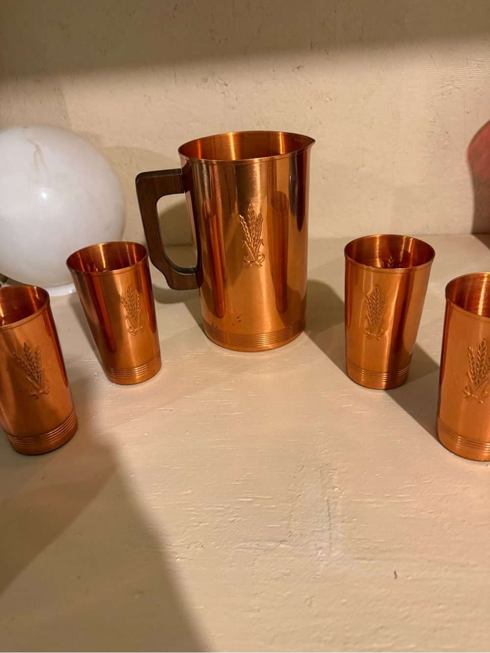 Vtg Coppercraft Pitcher with 4 Tumblers Set From West Bend